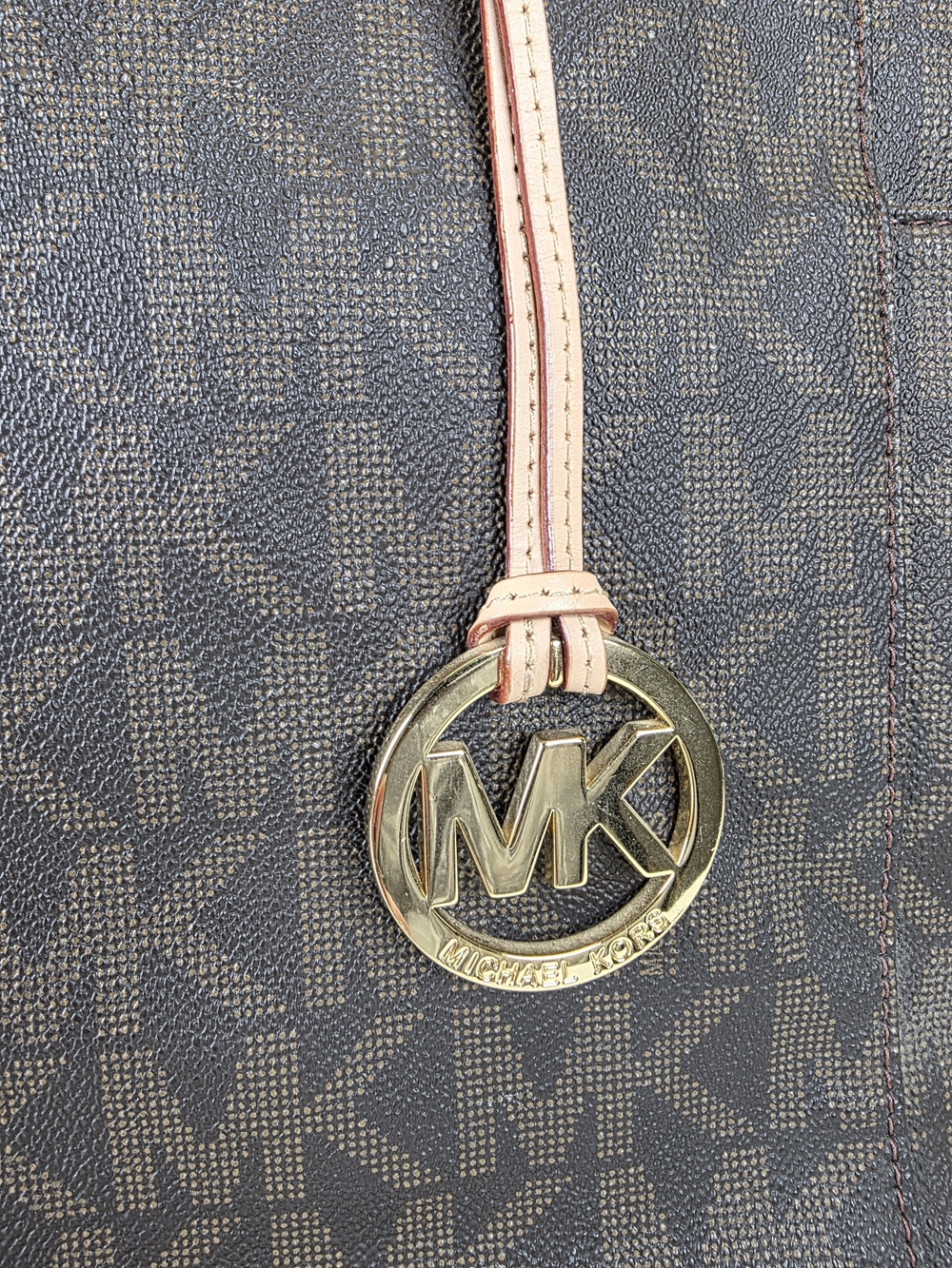Michael Kors Jet Set Travel Brown Logo Tote Shoulder Bag Work Laptop School - Picture 4 of 13